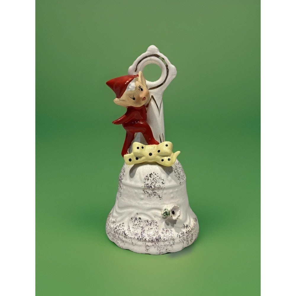 RARE‎ Pixie Elf Christmas Bell Ornament Decor w/Finger Hole 6" Vtg Christmas
